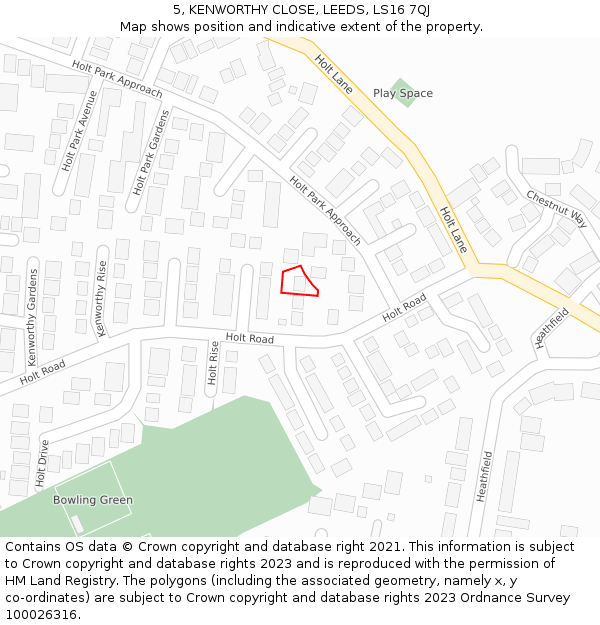 5, KENWORTHY CLOSE, LEEDS, LS16 7QJ: Location map and indicative extent of plot