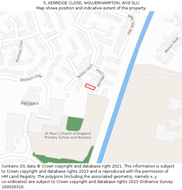 5, KERRIDGE CLOSE, WOLVERHAMPTON, WV9 5LU: Location map and indicative extent of plot