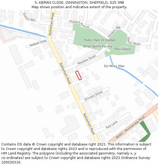 5, KIERAN CLOSE, DINNINGTON, SHEFFIELD, S25 3RB: Location map and indicative extent of plot