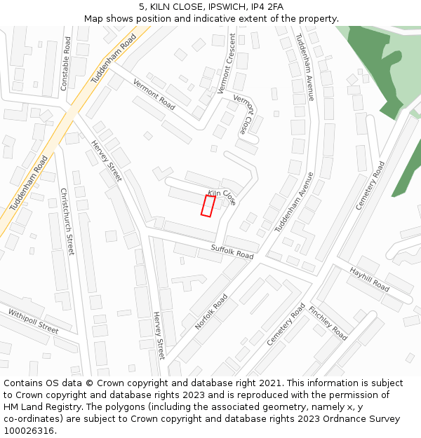 5, KILN CLOSE, IPSWICH, IP4 2FA: Location map and indicative extent of plot