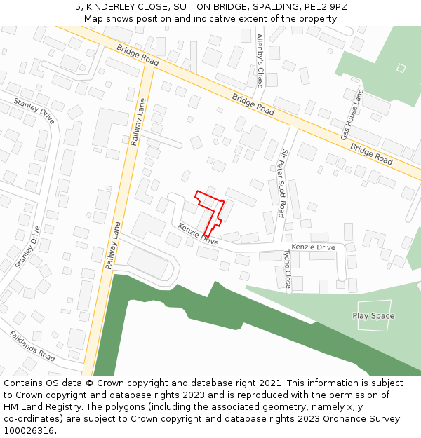 5, KINDERLEY CLOSE, SUTTON BRIDGE, SPALDING, PE12 9PZ: Location map and indicative extent of plot