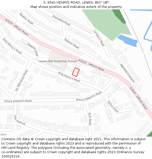 5, KING HENRYS ROAD, LEWES, BN7 1BT: Location map and indicative extent of plot