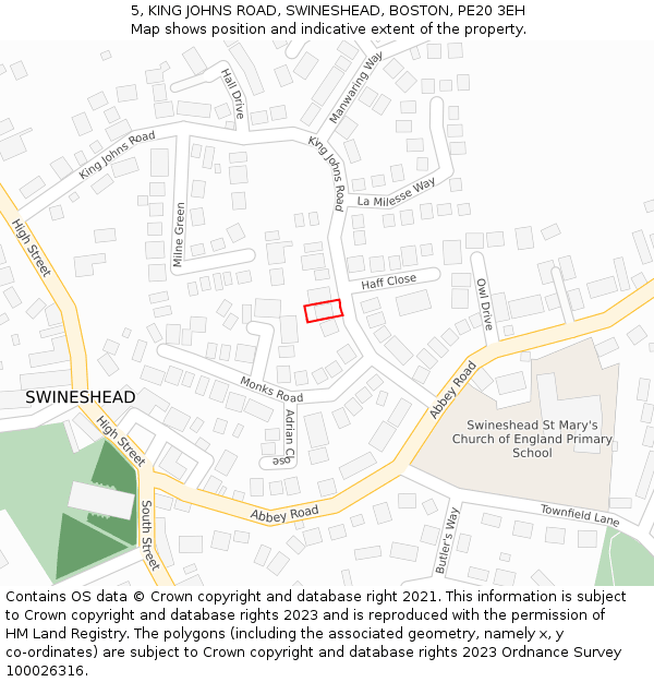 5, KING JOHNS ROAD, SWINESHEAD, BOSTON, PE20 3EH: Location map and indicative extent of plot