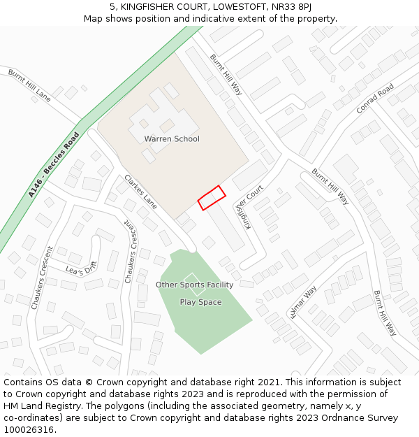 5, KINGFISHER COURT, LOWESTOFT, NR33 8PJ: Location map and indicative extent of plot
