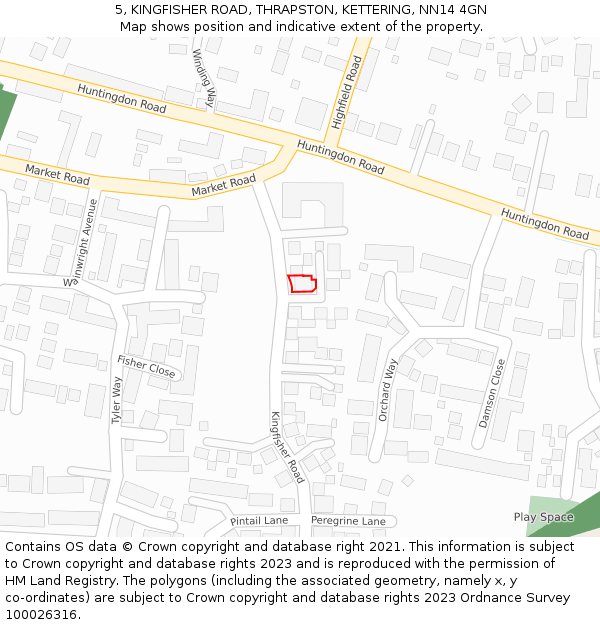 5, KINGFISHER ROAD, THRAPSTON, KETTERING, NN14 4GN: Location map and indicative extent of plot