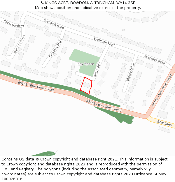 5, KINGS ACRE, BOWDON, ALTRINCHAM, WA14 3SE: Location map and indicative extent of plot