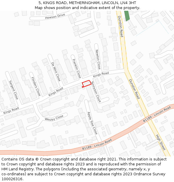 5, KINGS ROAD, METHERINGHAM, LINCOLN, LN4 3HT: Location map and indicative extent of plot