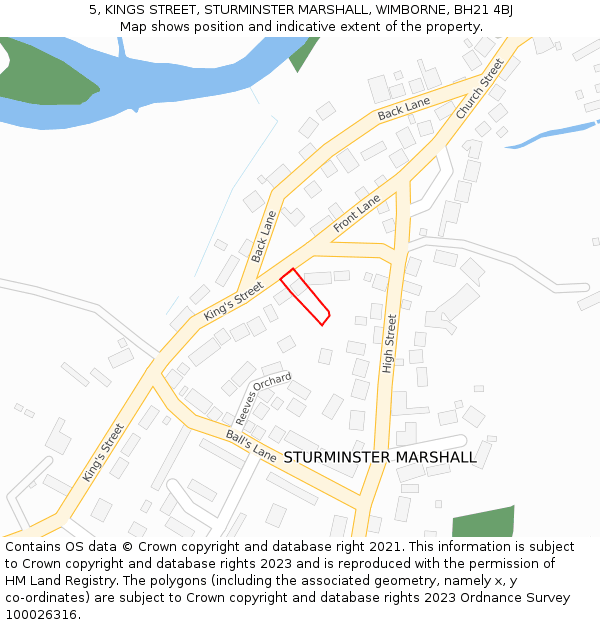 5, KINGS STREET, STURMINSTER MARSHALL, WIMBORNE, BH21 4BJ: Location map and indicative extent of plot