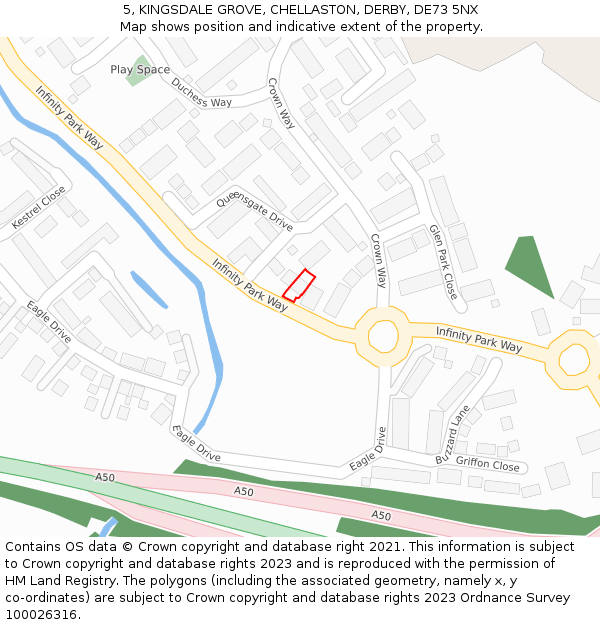 5, KINGSDALE GROVE, CHELLASTON, DERBY, DE73 5NX: Location map and indicative extent of plot