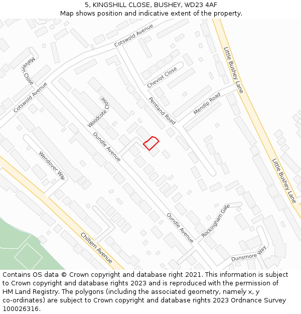 5, KINGSHILL CLOSE, BUSHEY, WD23 4AF: Location map and indicative extent of plot