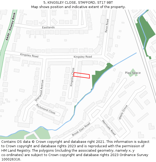 5, KINGSLEY CLOSE, STAFFORD, ST17 9BT: Location map and indicative extent of plot