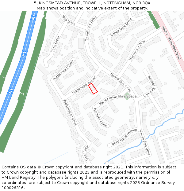 5, KINGSMEAD AVENUE, TROWELL, NOTTINGHAM, NG9 3QX: Location map and indicative extent of plot