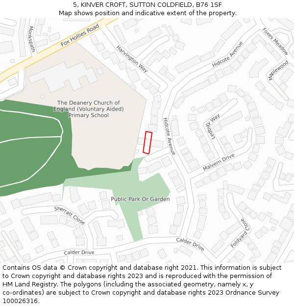 5, KINVER CROFT, SUTTON COLDFIELD, B76 1SF: Location map and indicative extent of plot