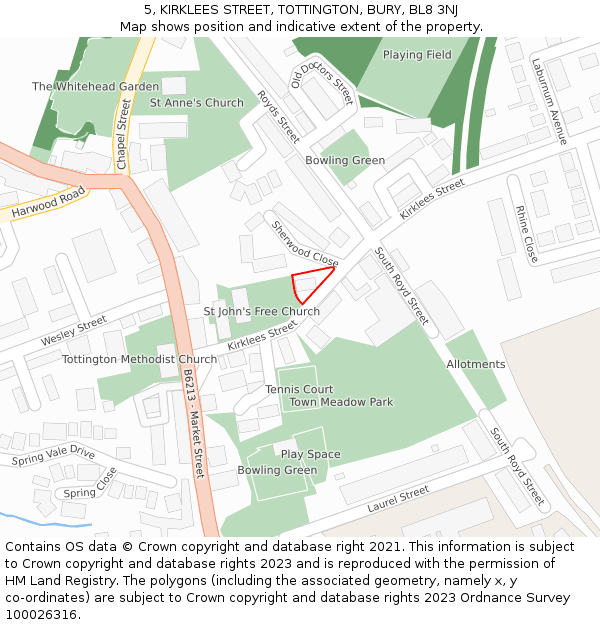 5, KIRKLEES STREET, TOTTINGTON, BURY, BL8 3NJ: Location map and indicative extent of plot