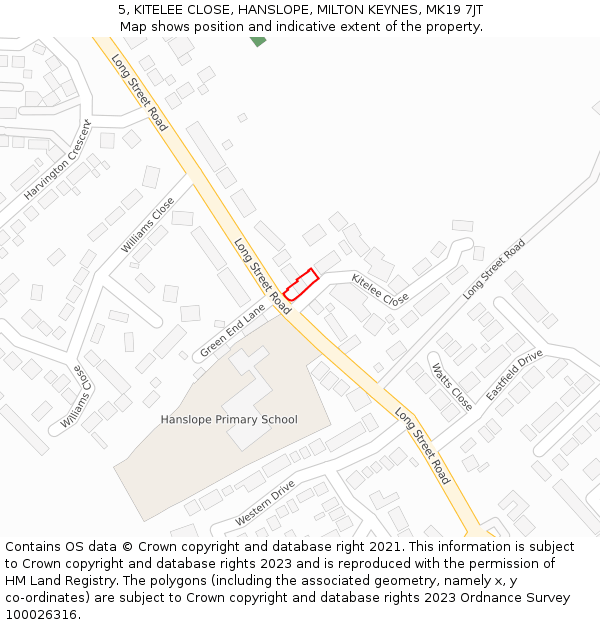 5, KITELEE CLOSE, HANSLOPE, MILTON KEYNES, MK19 7JT: Location map and indicative extent of plot