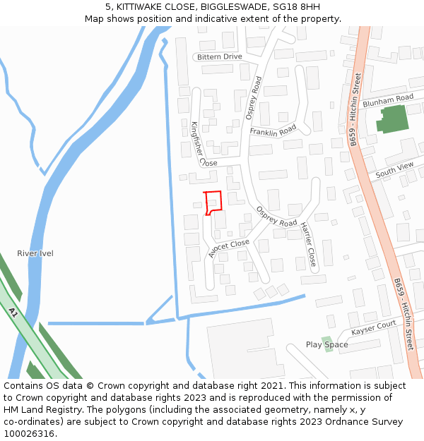 5, KITTIWAKE CLOSE, BIGGLESWADE, SG18 8HH: Location map and indicative extent of plot