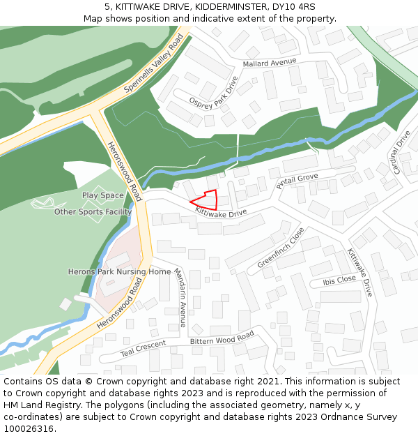 5, KITTIWAKE DRIVE, KIDDERMINSTER, DY10 4RS: Location map and indicative extent of plot