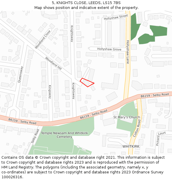 5, KNIGHTS CLOSE, LEEDS, LS15 7BS: Location map and indicative extent of plot