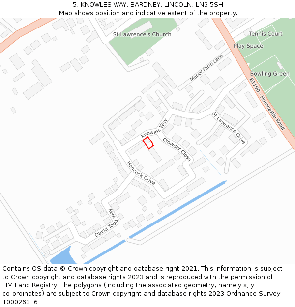 5, KNOWLES WAY, BARDNEY, LINCOLN, LN3 5SH: Location map and indicative extent of plot
