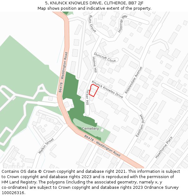 5, KNUNCK KNOWLES DRIVE, CLITHEROE, BB7 2JF: Location map and indicative extent of plot