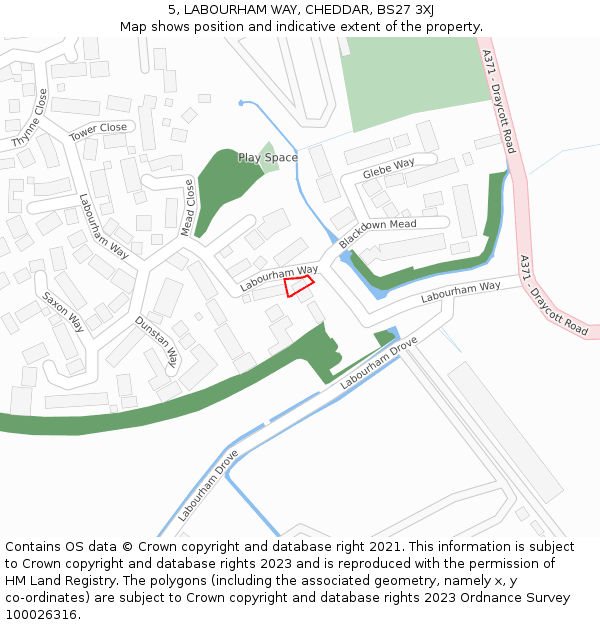 5, LABOURHAM WAY, CHEDDAR, BS27 3XJ: Location map and indicative extent of plot