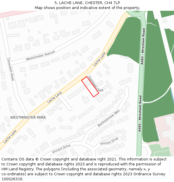 5, LACHE LANE, CHESTER, CH4 7LP: Location map and indicative extent of plot