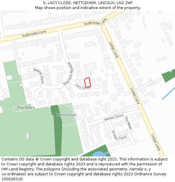 5, LACY CLOSE, NETTLEHAM, LINCOLN, LN2 2WF: Location map and indicative extent of plot