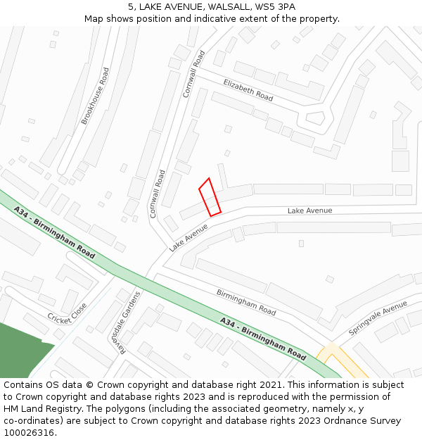5, LAKE AVENUE, WALSALL, WS5 3PA: Location map and indicative extent of plot