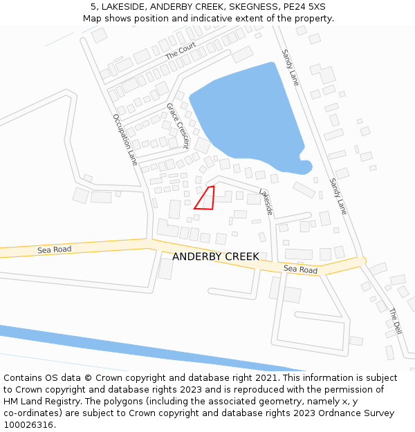 5, LAKESIDE, ANDERBY CREEK, SKEGNESS, PE24 5XS: Location map and indicative extent of plot