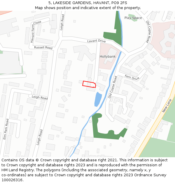 5, LAKESIDE GARDENS, HAVANT, PO9 2FS: Location map and indicative extent of plot