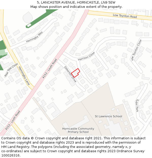 5, LANCASTER AVENUE, HORNCASTLE, LN9 5EW: Location map and indicative extent of plot