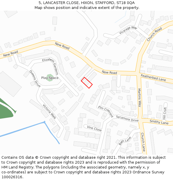5, LANCASTER CLOSE, HIXON, STAFFORD, ST18 0QA: Location map and indicative extent of plot