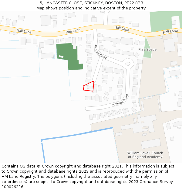 5, LANCASTER CLOSE, STICKNEY, BOSTON, PE22 8BB: Location map and indicative extent of plot