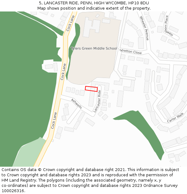 5, LANCASTER RIDE, PENN, HIGH WYCOMBE, HP10 8DU: Location map and indicative extent of plot