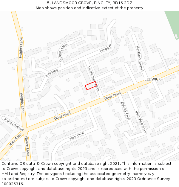 5, LANDSMOOR GROVE, BINGLEY, BD16 3DZ: Location map and indicative extent of plot