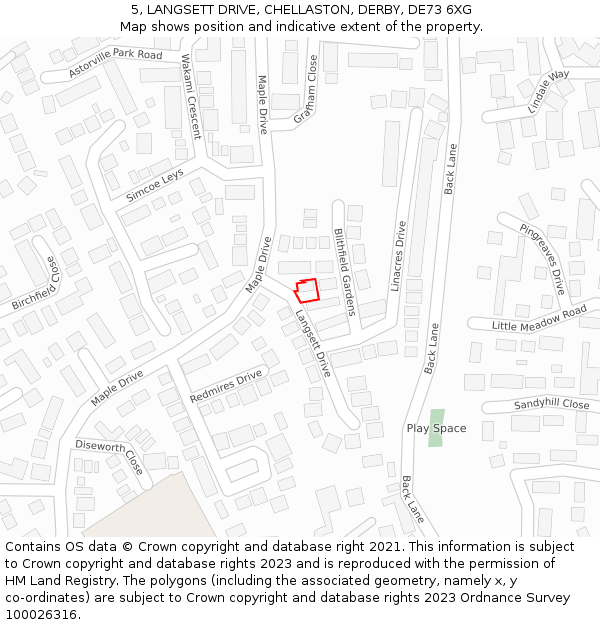 5, LANGSETT DRIVE, CHELLASTON, DERBY, DE73 6XG: Location map and indicative extent of plot