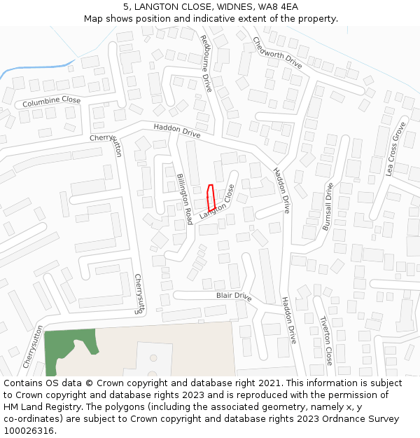 5, LANGTON CLOSE, WIDNES, WA8 4EA: Location map and indicative extent of plot