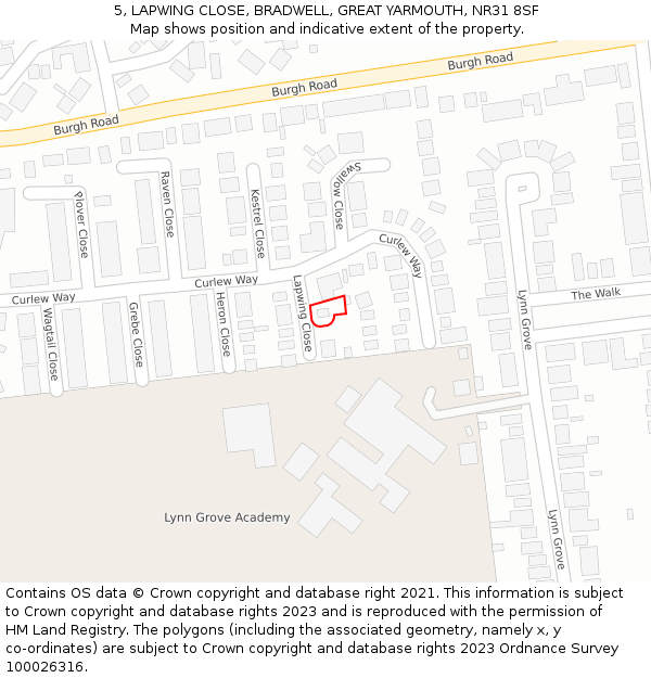 5, LAPWING CLOSE, BRADWELL, GREAT YARMOUTH, NR31 8SF: Location map and indicative extent of plot