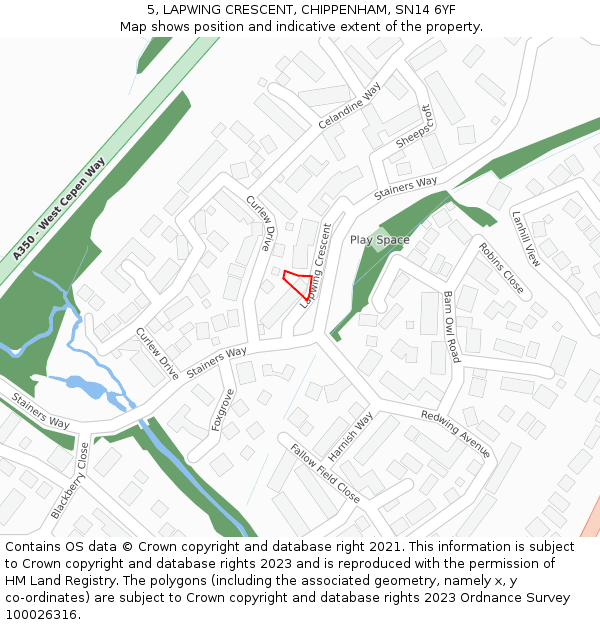 5, LAPWING CRESCENT, CHIPPENHAM, SN14 6YF: Location map and indicative extent of plot