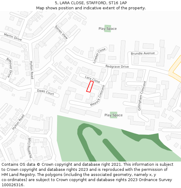 5, LARA CLOSE, STAFFORD, ST16 1AP: Location map and indicative extent of plot