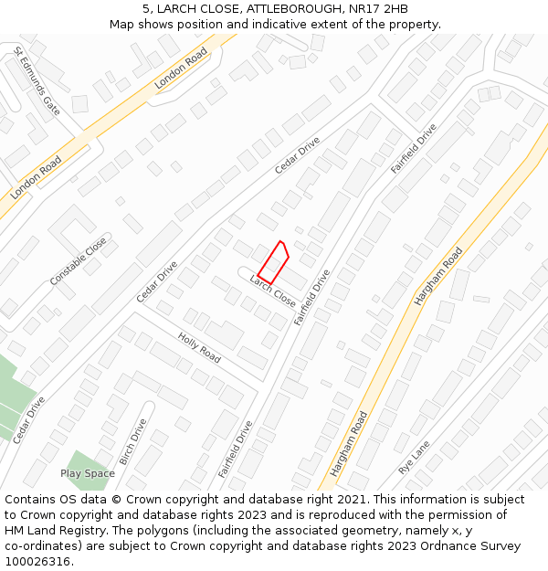 5, LARCH CLOSE, ATTLEBOROUGH, NR17 2HB: Location map and indicative extent of plot