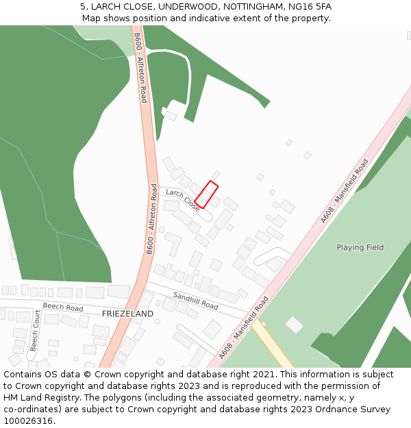5, LARCH CLOSE, UNDERWOOD, NOTTINGHAM, NG16 5FA: Location map and indicative extent of plot