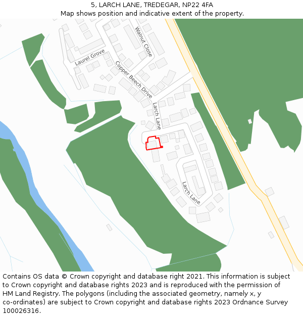 5, LARCH LANE, TREDEGAR, NP22 4FA: Location map and indicative extent of plot