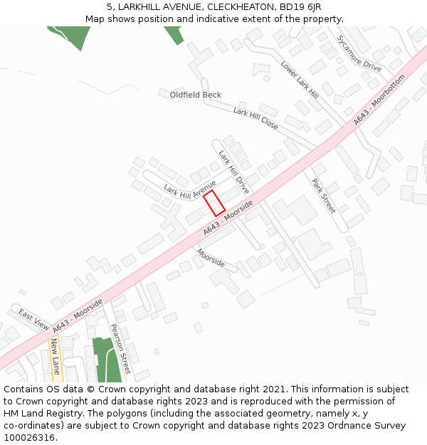 5, LARKHILL AVENUE, CLECKHEATON, BD19 6JR: Location map and indicative extent of plot