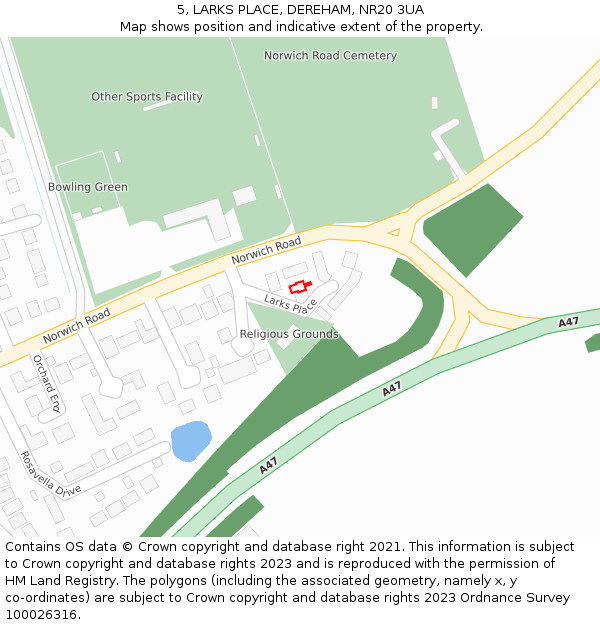 5, LARKS PLACE, DEREHAM, NR20 3UA: Location map and indicative extent of plot