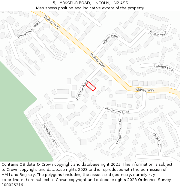 5, LARKSPUR ROAD, LINCOLN, LN2 4SS: Location map and indicative extent of plot