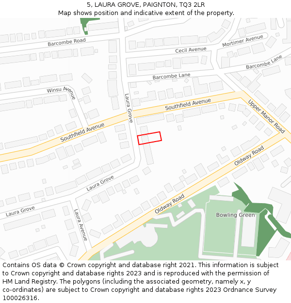 5, LAURA GROVE, PAIGNTON, TQ3 2LR: Location map and indicative extent of plot