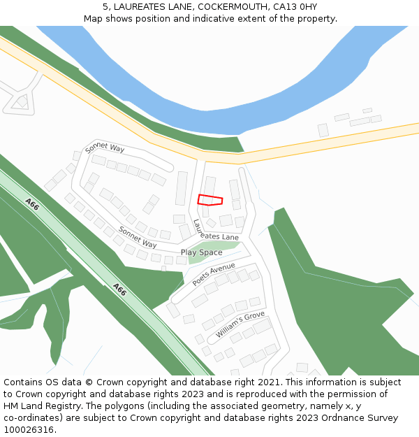 5, LAUREATES LANE, COCKERMOUTH, CA13 0HY: Location map and indicative extent of plot