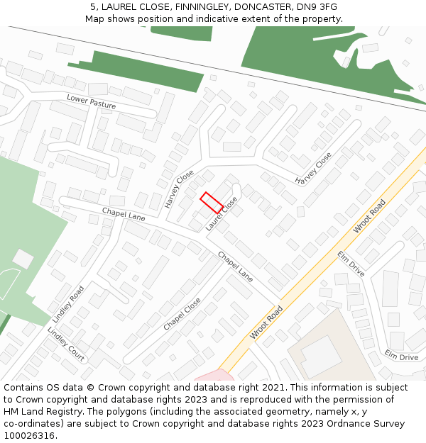 5, LAUREL CLOSE, FINNINGLEY, DONCASTER, DN9 3FG: Location map and indicative extent of plot