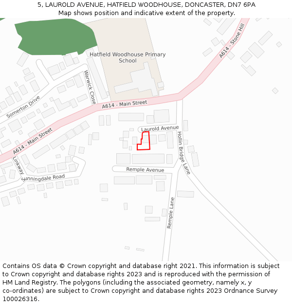 5, LAUROLD AVENUE, HATFIELD WOODHOUSE, DONCASTER, DN7 6PA: Location map and indicative extent of plot